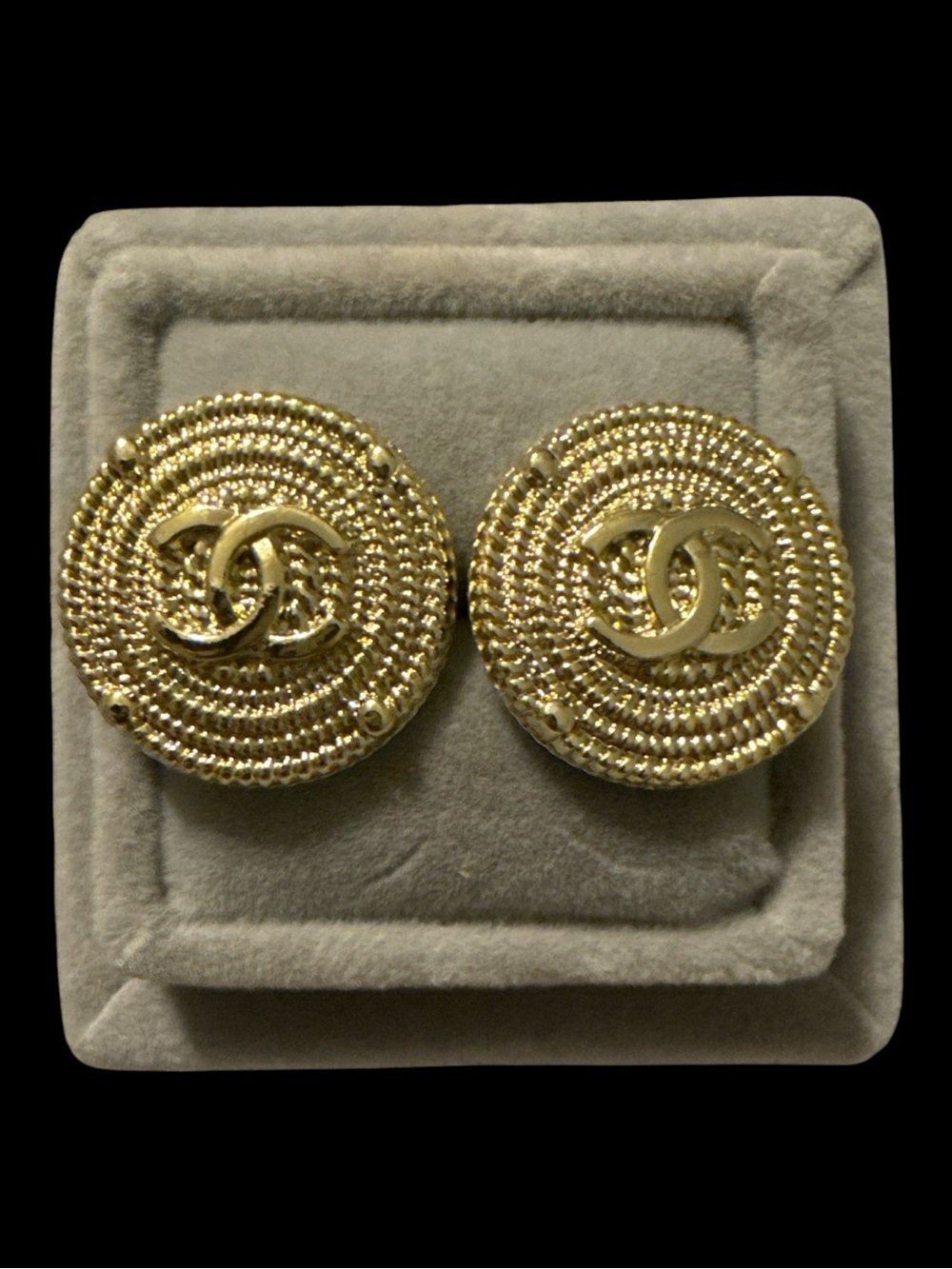 Gold-Tone Braided Round up-cycled Button Earrings - Picture 2 of 4